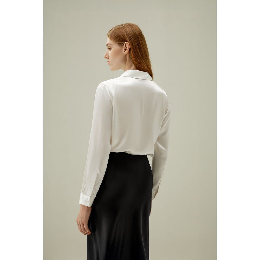 Lilysilk Womens XL Basic Concealed Placket 100% Silk Button Shirt Washable White - Picture 4 of 14